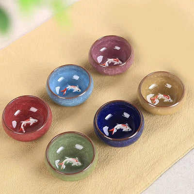Buddha Stones Cute Koi Fish Ceramic Teacup Kung Fu Tea Cup Bowl 45ml Cup BS 1