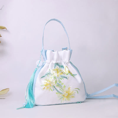 Buddha Stones Suzhou Embroidery Rabbit Lotus Epiphyllum Peony Magnolia Silk Tote Crossbody Bag Shoulder Bag Handbag Crossbody Bag BS 5