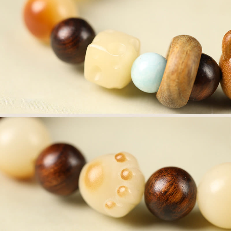 Buddha Stones Natural Bodhi Seed Sandalwood Lucky Cute Cat Head Paw Claw Peace Bracelet Bracelet BS 4