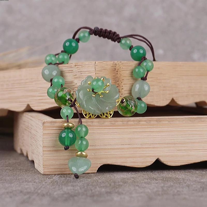 Buddha Stones Natural Green Jade Luck Dangling Flower Bracelet Bracelet BS 10