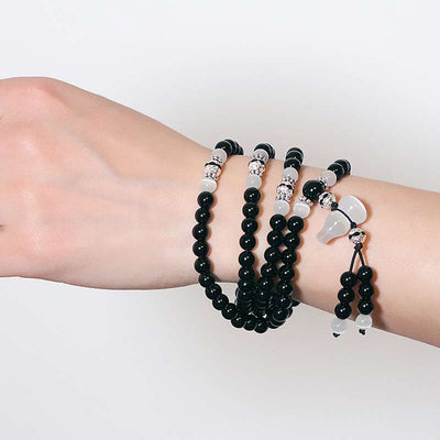 Buddha Stones Black Onyx White Crystal Bead Meditation Bracelet Bracelet BS 6