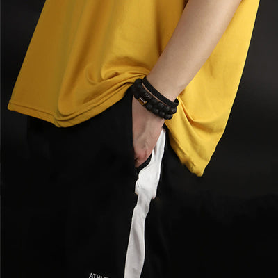Foviel Lava Rock Ebony Wood Tiger Eye Healing Bracelet