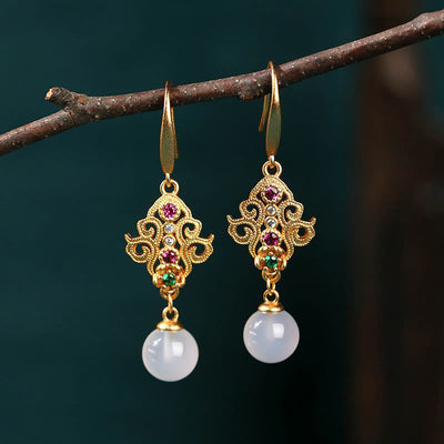 Buddha Stones 24K Gold Plated Round Chalcedony Positive Dangle Drop Earrings Earrings BS 2