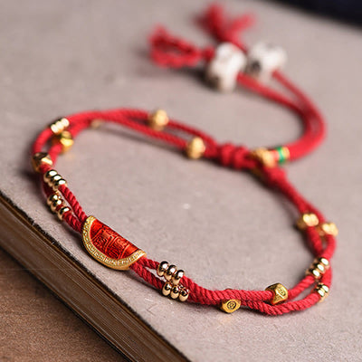Buddha Stones Handmade Cinnabar Dumplings Design Luck Braided Red Rope Bracelet Bracelet BS 7