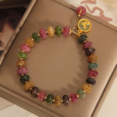 Buddha Stones Natural Colorful Tourmaline Cute Rabbit Charm Positive Bracelet Bracelet BS 3
