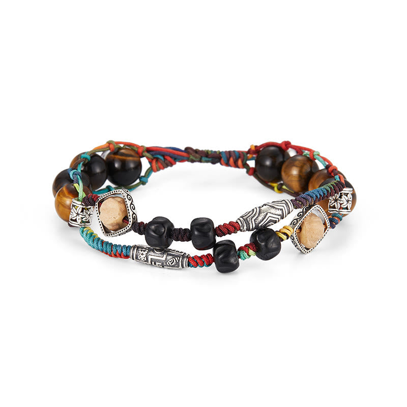 Buddha Stones 925 Sterling Silver Tiger's Eye Bodhi Seed Handmade Courage Bracelet Bracelet BS 10