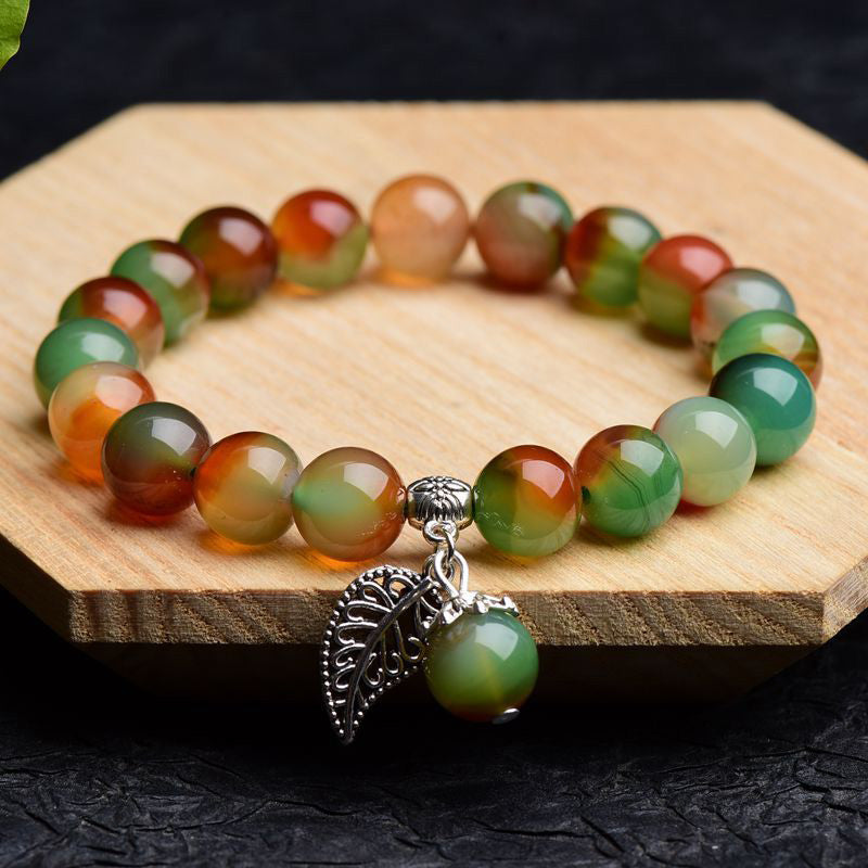 Bracelet de guérison en agate verte naturelle tibétaine Foviel