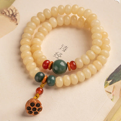 Buddha Stones Bodhi Seed Lotus Pod Charm Peace Double Wrap Bracelet Bracelet BS 5