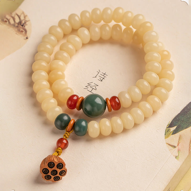Buddha Stones Bodhi Seed Lotus Pod Charm Peace Double Wrap Bracelet Bracelet BS 5