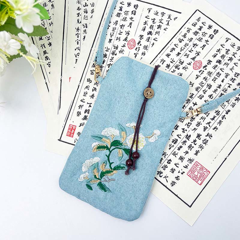 Buddha Stones Small Embroidered Flowers Crossbody Bag Shoulder Bag Cellphone Bag 11*20cm Crossbody Bag BS 31
