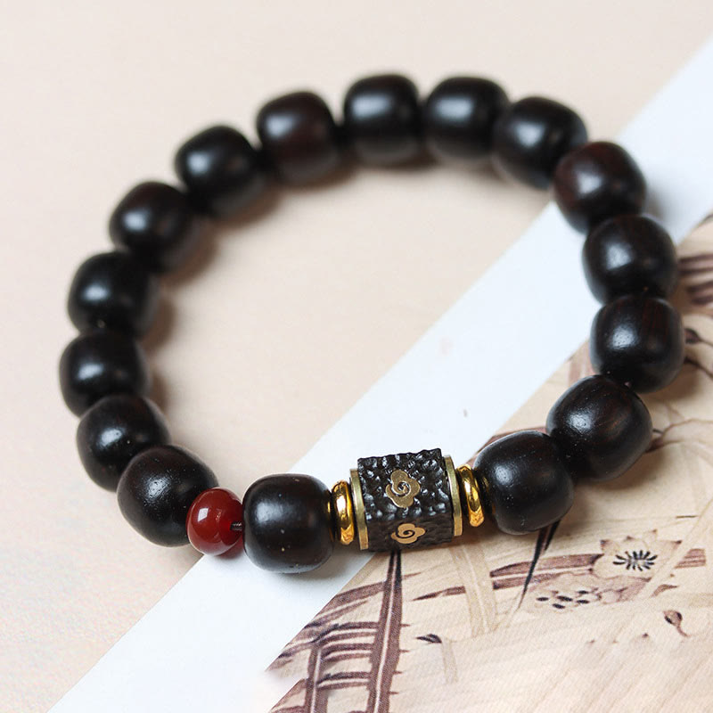 Buddha Stones Ebony Wood Auspicious Clouds Engraved Calm Bracelet Bracelet BS 2