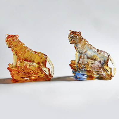 Buddha Stones Handmade Liuli Crystal Tiger Art Piece Protection Home Decoration Decorations BS 1