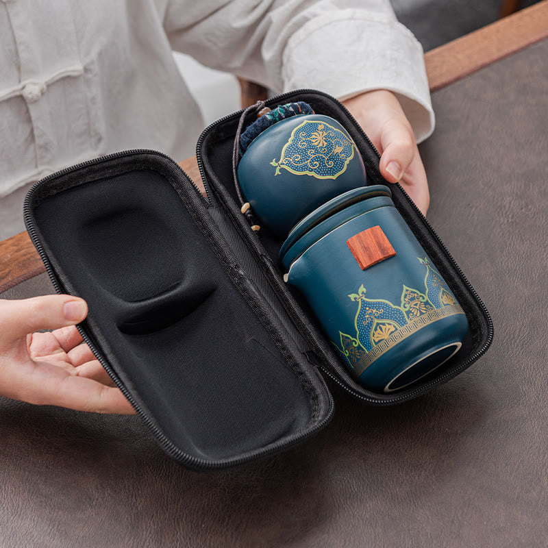 Buddha Stones Flower Chinese Gongfu Ceramic Teapot Portable Outdoor Travel Tea Set Bag Teapot BS 11