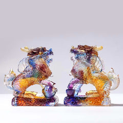 Buddha Stones Feng Shui Kirin Handmade Liuli Crystal Art Piece Fortune Home Office Decoration Decorations BS main