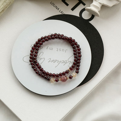 Buddha Stones 14K Gold Plated Natural Garnet Strawberry Quartz Stability Double Wrap Bracelet Bracelet BS 4