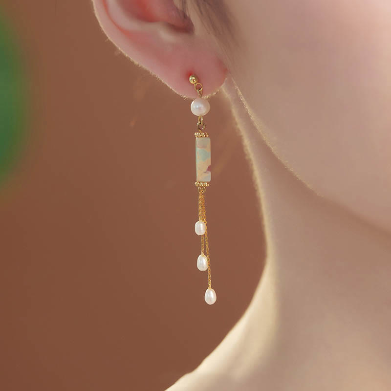 Buddha Stones 925 Sterling Silver Posts Shoushan Stone Pearl Healing Drop Earrings 3