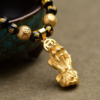 Buddha Stones FengShui Obsidian PiXiu Wealth Necklace Necklace BS 3