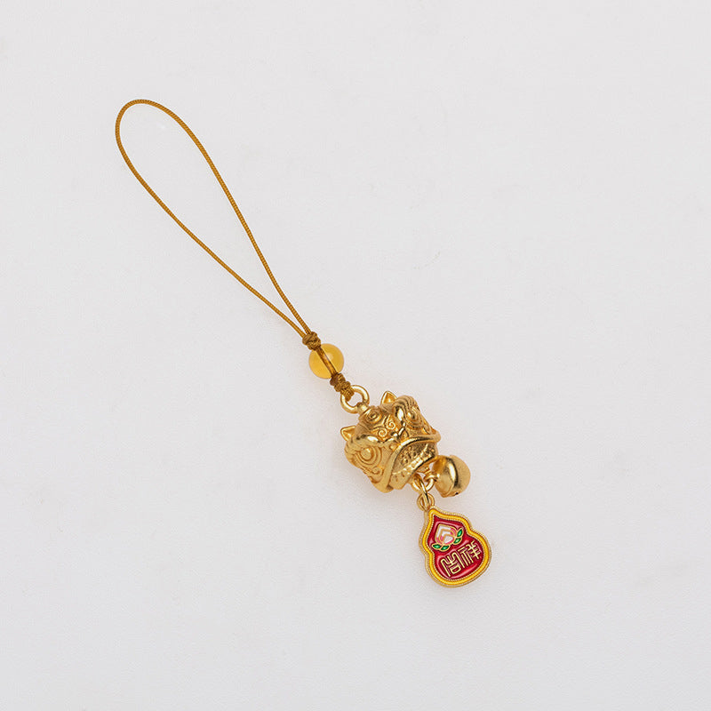 Buddha Stones Dancing Lion Auspicious Ruyi Safe Peace Rich Copper Wealth Phone Hanging Decoration Phone Hanging Decoration BS 6