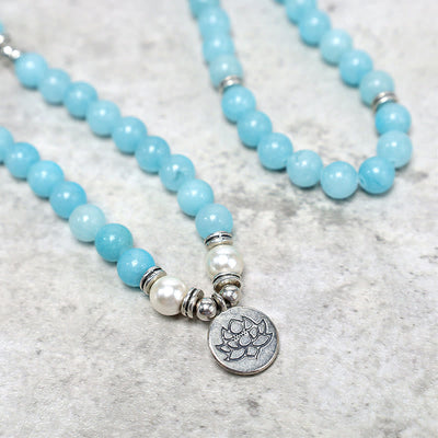 Buddha Stones Natural Amazonite Stone Healing Lotus Mala Bracelet Mala Bracelet BS 3