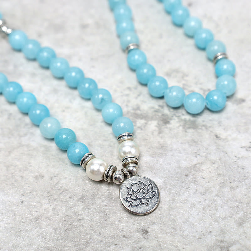 Buddha Stones Natural Amazonite Stone Healing Lotus Mala Bracelet Mala Bracelet BS 3