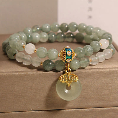 Buddha Stones Green Aventurine Peace Buckle Charm Luck Double Wrap Bracelet Bracelet BS 5