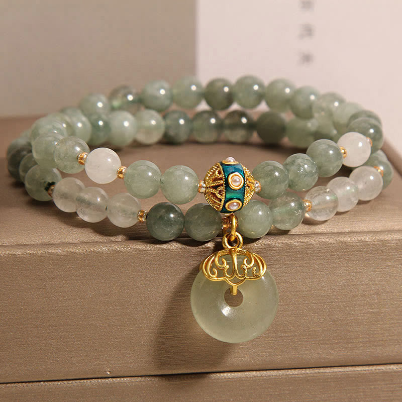 Buddha Stones Green Aventurine Peace Buckle Charm Luck Double Wrap Bracelet Bracelet BS 5