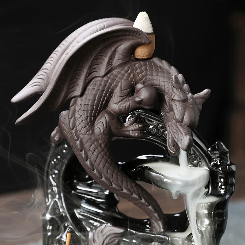 Buddha Stones Nordic Pterosaur Dragon Ceramic Backflow Smoke Fountain Protection Healing Incense Burner Decoration Incense Burner BS 4