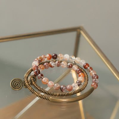 Buddha Stones Purple Phantom Red Hematoid Quartz Green Rutilated Quartz Copper Love Forgive Bracelet Bracelet BS Red Hematoid Quartz 17-17.5cm