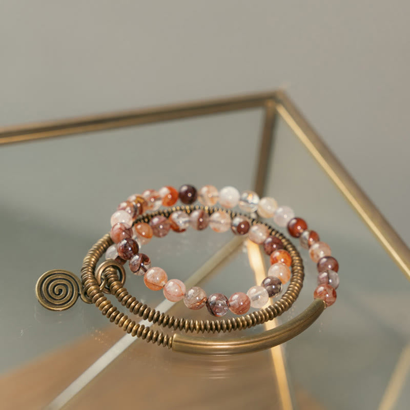 Buddha Stones Purple Phantom Red Hematoid Quartz Green Rutilated Quartz Copper Love Forgive Bracelet Bracelet BS Red Hematoid Quartz 17-17.5cm