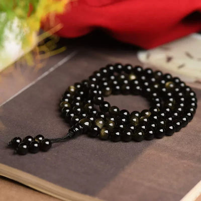 Buddha Stones 108 Mala Beads Natural Gold Sheen Obsidian Wealth Bracelet Mala Bracelet BS 2