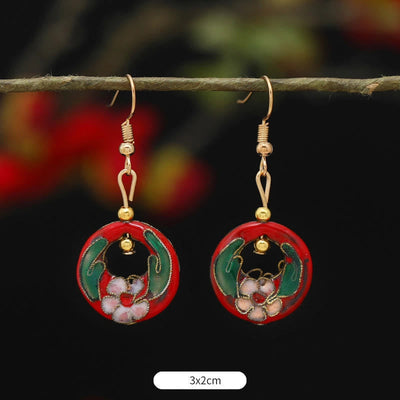 Buddha Stones Lotus Butterfly Flower Alloy Copper Enlightenment Drop Earrings Earrings BS Round Red Flower 3*2cm