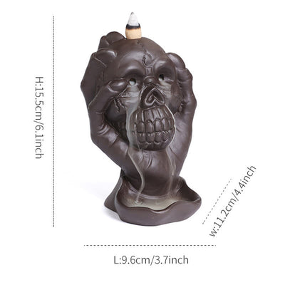 Buddha Stones Halloween Skull With Ghost Hand Purple Clay Spiritual Incense Burner Decoration Incense Burner BS 10