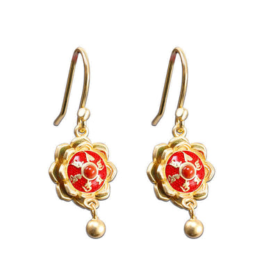 Buddha Stones 925 Sterling Silver Tibet Lotus Prayer Wheel Red Agate Enlightenment Necklace Pendant Necklaces & Pendants BS Earrings