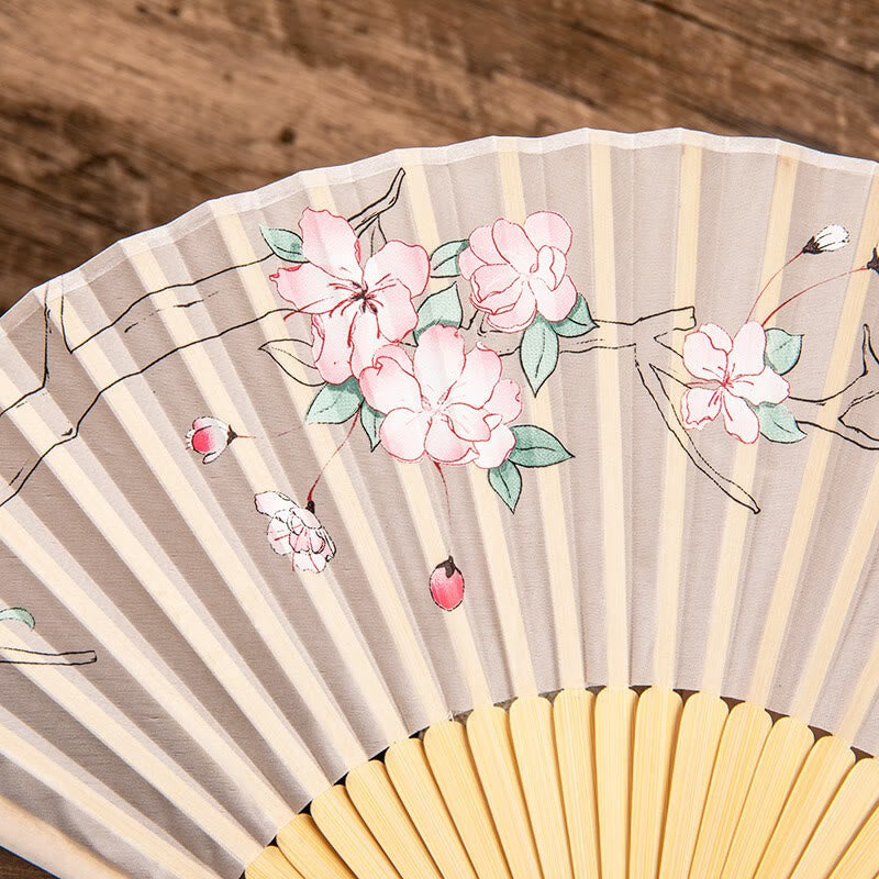 Buddha Stones Jasmine Lotus Begonia Flowers Handheld Bamboo Folding Fan - image 10