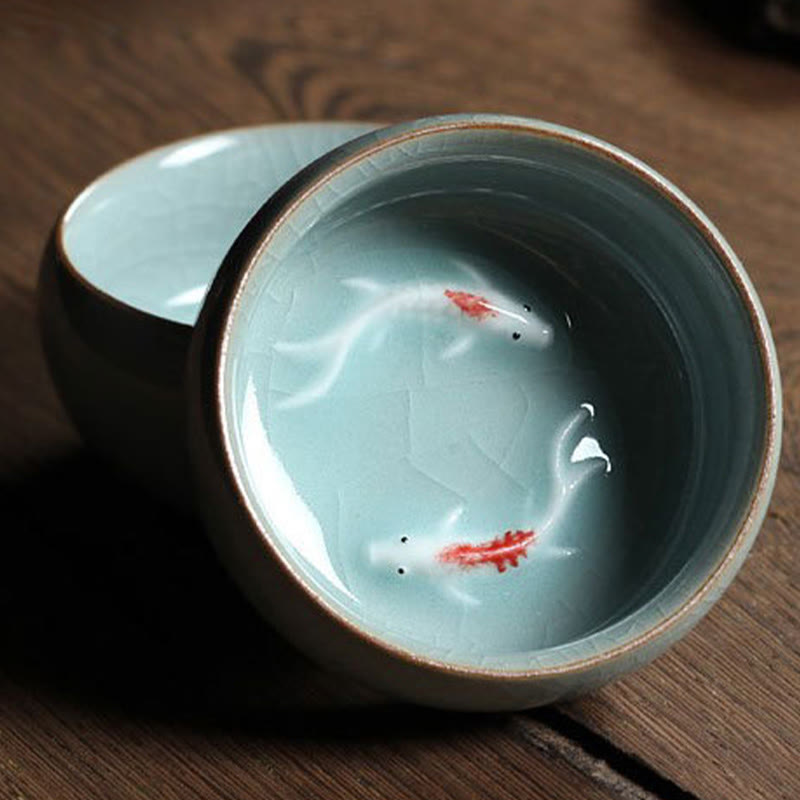 Buddha Stones Colorful Koi Fish Ceramic Teacup Kung Fu Tea Cup Bowl Cup BS 35