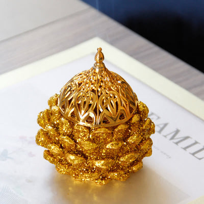 Buddha Stones Gold Pine Cone Pattern Spiritual Rituals Mini Incense Burner Home Tabletop Decor Incense Burner BS 10