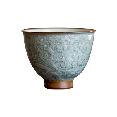 Buddha Stones Lotus Carved Ceramic Teacup Kung Fu Tea Cup Cup BS 6