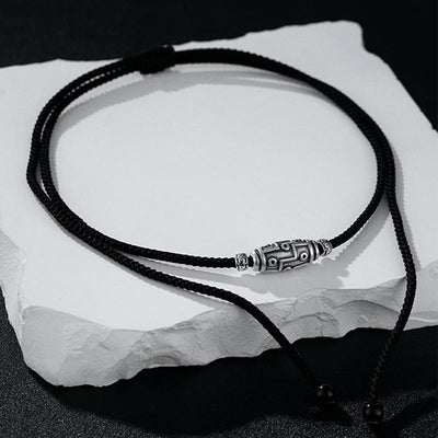 Buddha Stones 999 Sterling Silver Nine-Eye Dzi Bead Pattern Protection Rope Necklace Pendant Necklaces & Pendants BS 3
