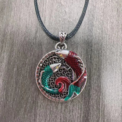 Buddha Stones Tibetan Copper Koi Fish Healing Necklace Necklaces & Pendants BS Necklace-With Leather Cord(Necklace Length: 60cm)