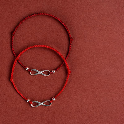 Buddhastoneshop 925 Sterling Silver Endless Knot Protection Luck Red String Bracelet Anklet