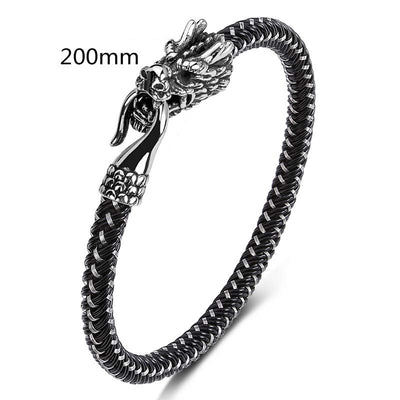 Buddha Stones Dragon Titanium Steel Protection Luck Bracelet Bracelet BS Black&White 200mm
