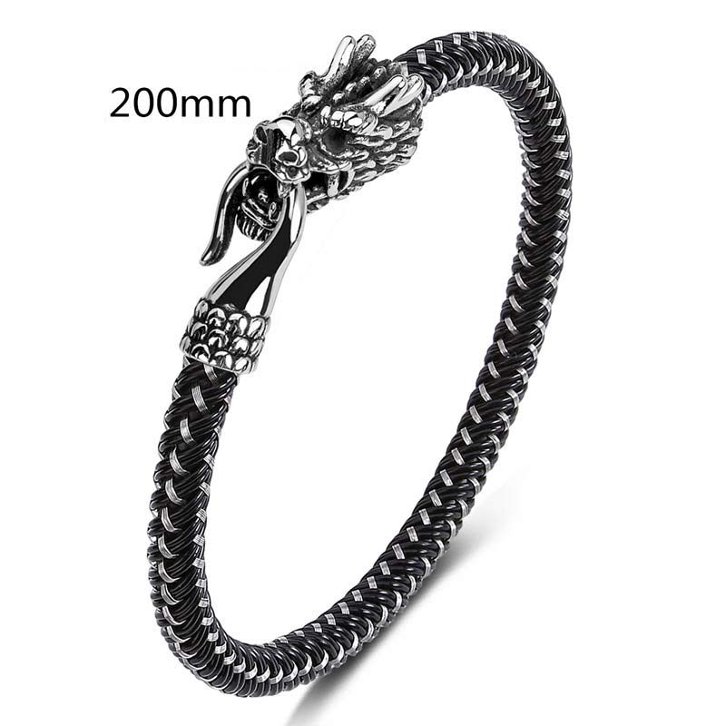 Buddha Stones Dragon Titanium Steel Protection Luck Bracelet Bracelet BS Black&White 200mm