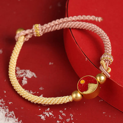 Buddha Stones Handmade Mountain and Sea Engraved Luck Two-Color String Couple Bracelet Bracelet BS 6