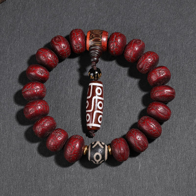 Buddha Stones Tibet Bodhi Seed Dzi Bead Dancing Lion Luck Bracelet Wrist Mala Bracelet BS 5