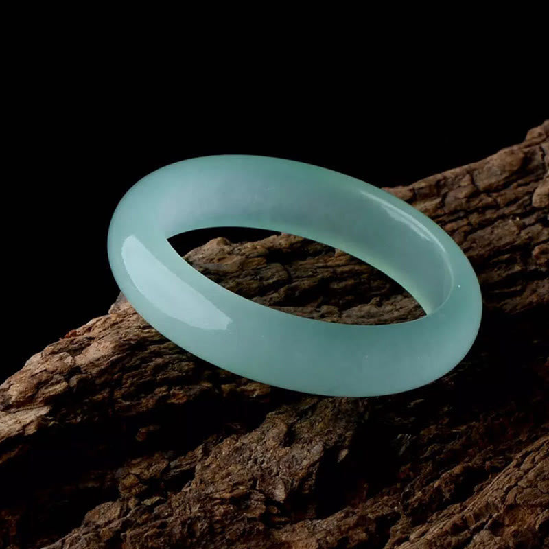 Buddha Stones Natural Jade Luck Healing Prosperity Bangle Bracelet Bracelet Bangle BS LightCyan 60-62mm