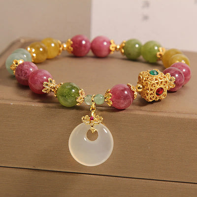 Buddha Stones Colorful Tourmaline Peace Buckle Charm Wisdom Bracelet Bracelet BS 2