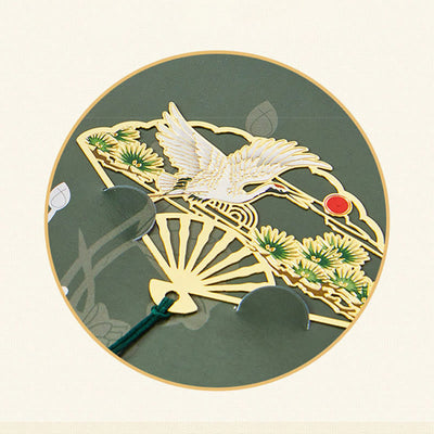 Buddha Stones Traditional Butterfly Lotus Flower Crane Dragon Phoenix Fox Koi Fish New Beginning Metal Brass Hollow Fan Bookmarks Bookmarks BS 8
