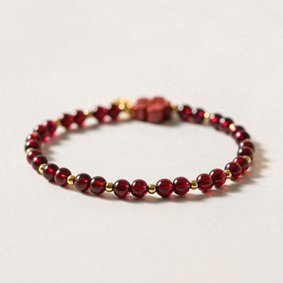 Buddha Stones 14K Gold Natural Garnet Cinnabar Flower Calm Bracelet Bracelet BS 3