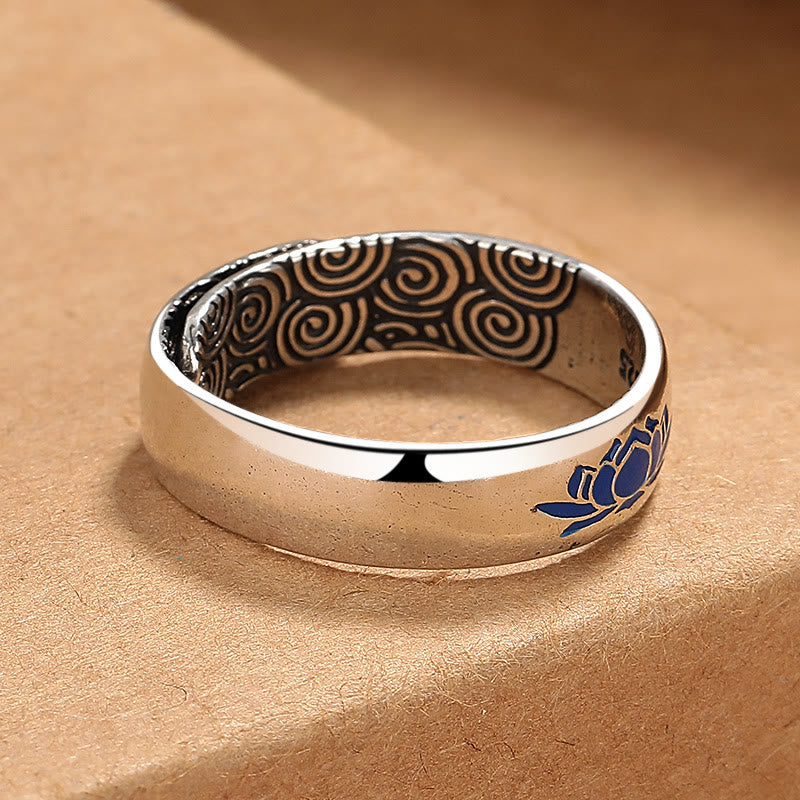 Buddha Stones Tibetan Blue Lotus Auspicious Clouds Copper Enlightenment Ring Ring BS 2