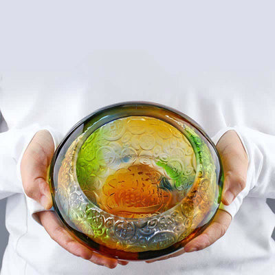 Buddha Stones Handmade Liuli Crystal Treasure Bowl Ingots Art Piece Home Decoration Decorations BS main